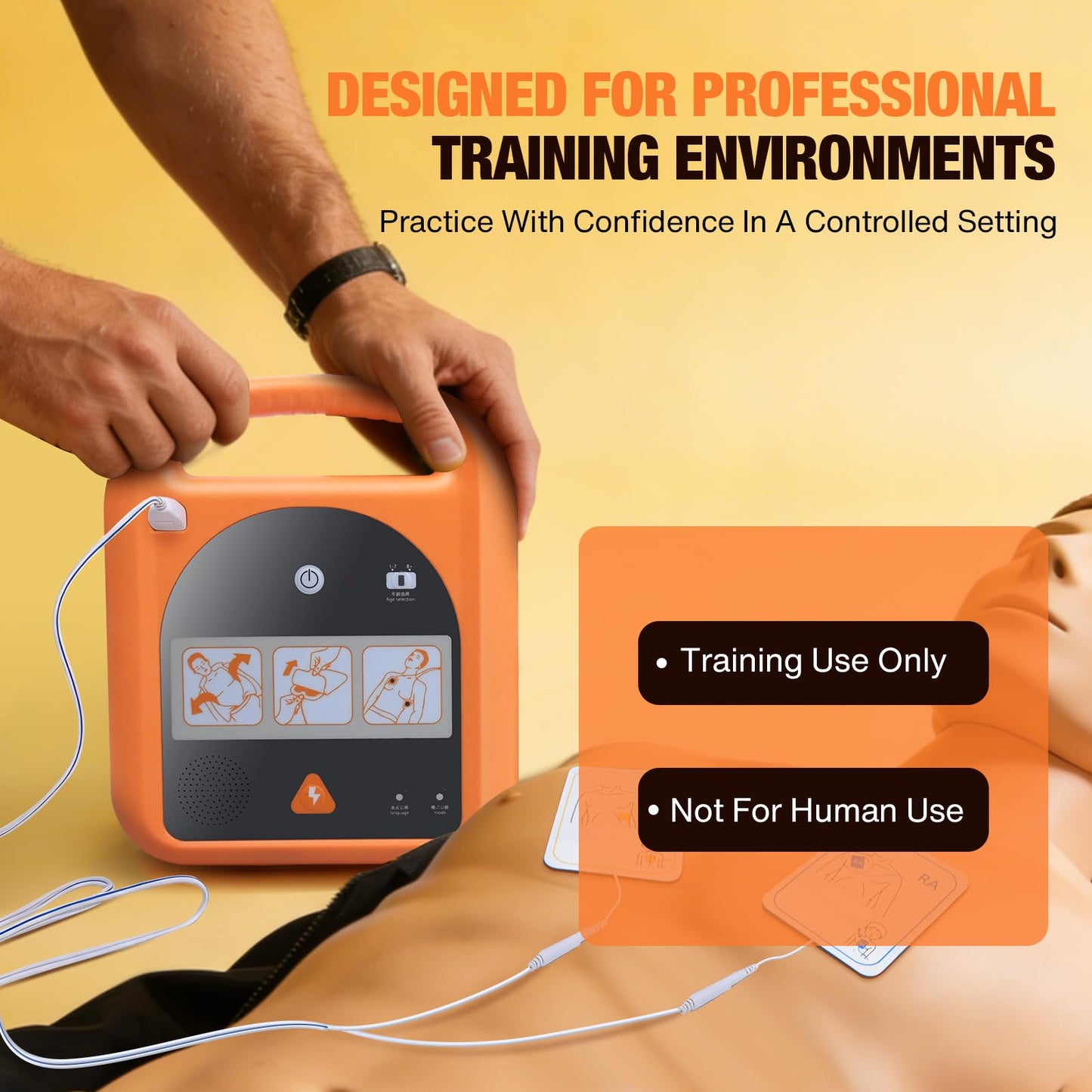 Portable Trainer Device for Emergency Response Courses, with Voice Guidance, 4 Training Modes, Reusable Training Pads, Carrying Case Included