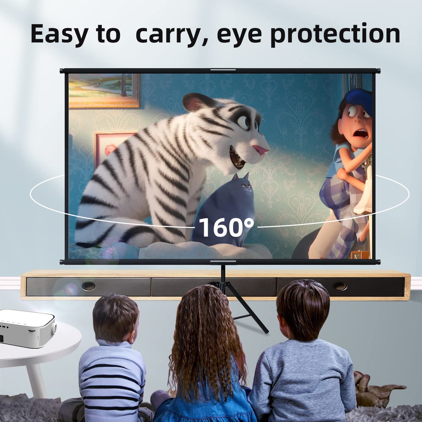 lejiada 60 Inch Portable Projector Screen with Tripod Stand, Compact Mobile Projection Screen for Small Spaces, Height Adjustable and Wrinkle-Free for Indoor Outdoor Camping and Office Use
