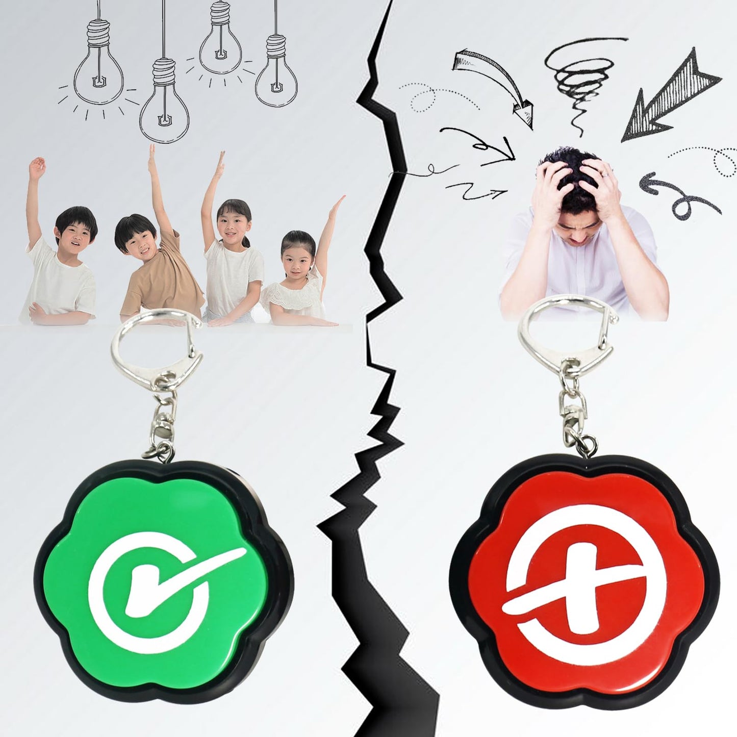 ANLIKY Right Wrong Sound Buzzers Portable Keychain Sound Buttons, Answer Buzzers Set of 2,Correct Incorrect Buzzers for Game Show, Right Button and Wrong Buttons for Communication