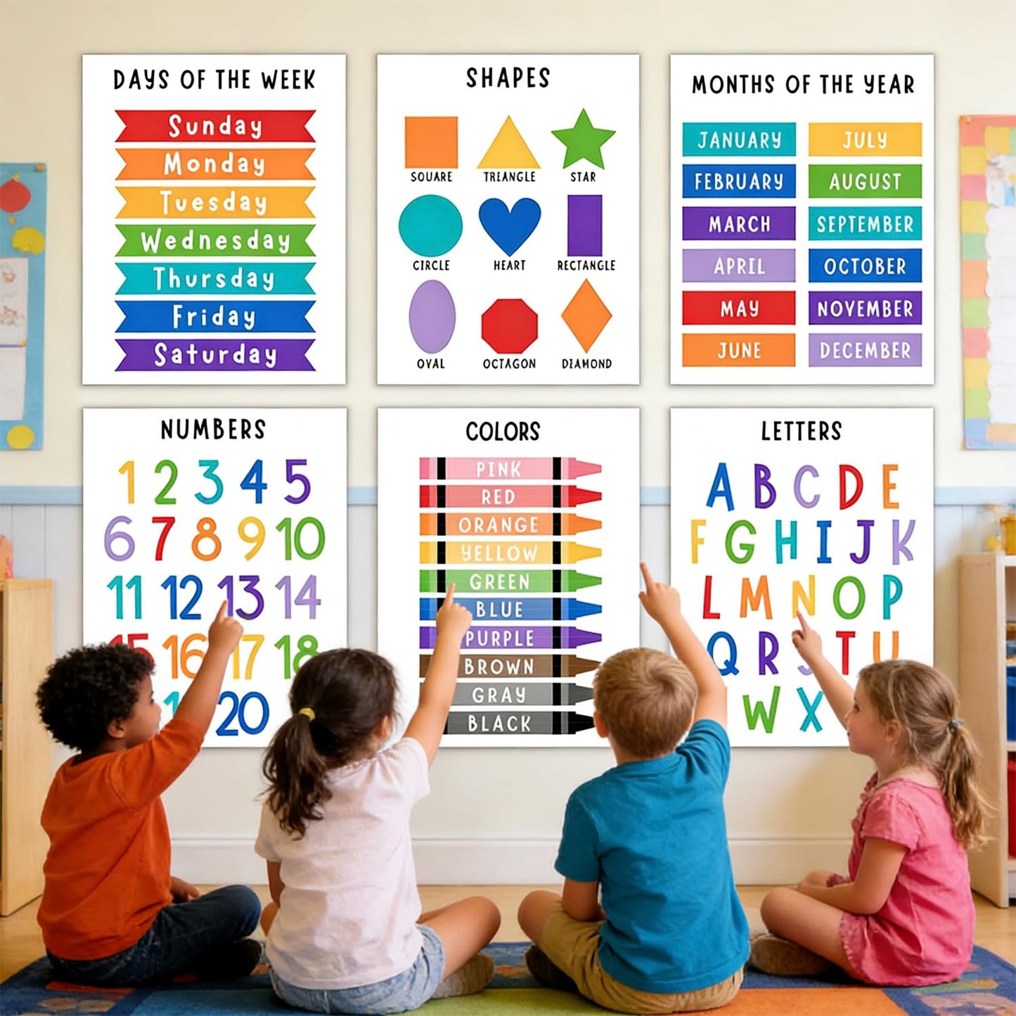 Educational Preschool Learning Posters,Alphabet ABC Posters for Toddlers Classroom Playroom Wall Art Decor,Counting Chart for Kindergarten,Pre K Learning Poster for Toddlers 1-3 Homeschool Supplies