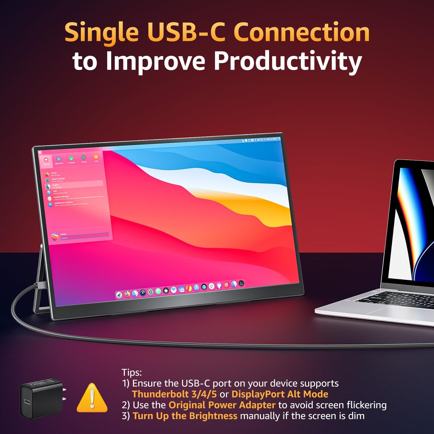 Upperizon Portable Monitor 18.5 inch FHD 125% sRGB 100Hz IPS HDR HDMI USB-C Travel Monitor for Laptop MacBook PC Surface PS5 Xbox, Large External Display with Kickstand & Speakers, VESA Compatible