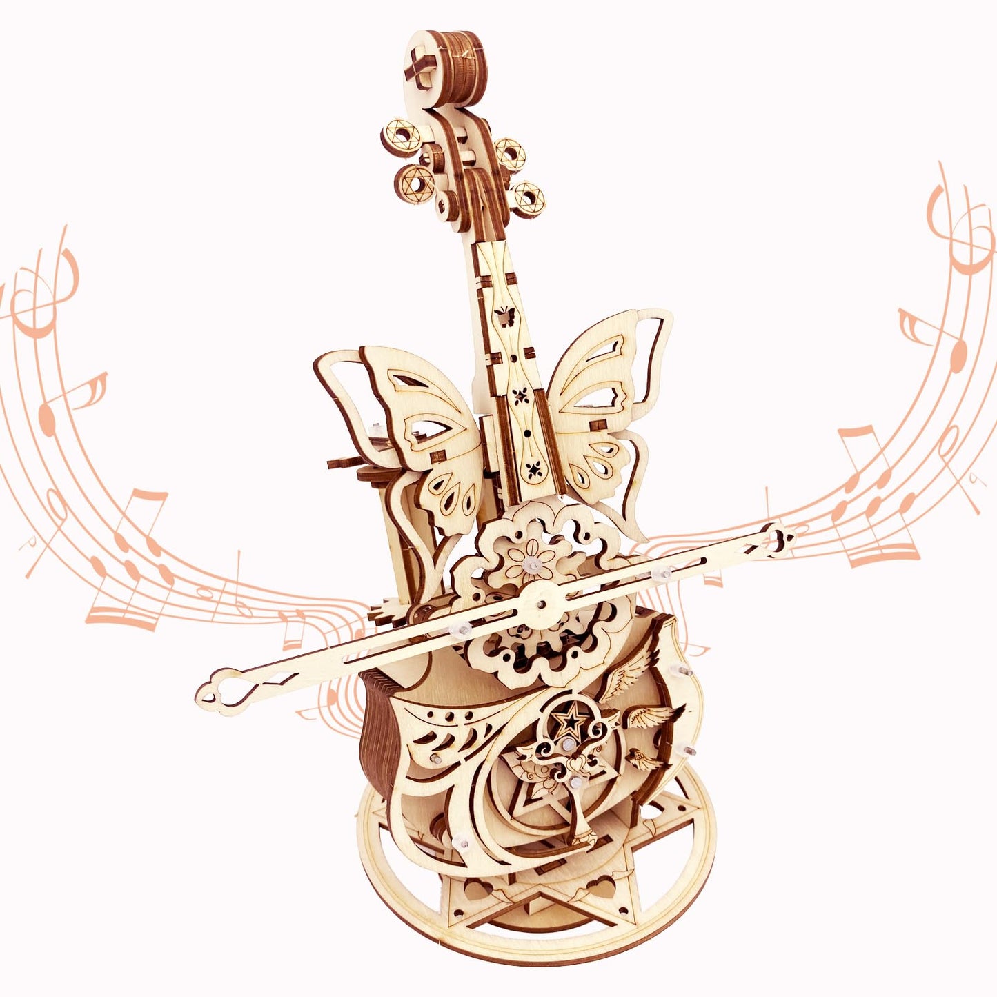 3D Wooden Puzzle for Adults - Cool Cello Music Box DIY Model for Adults to Build Wood Crafts Mechanical Puzzle Building Kits for Age 14+Years Old