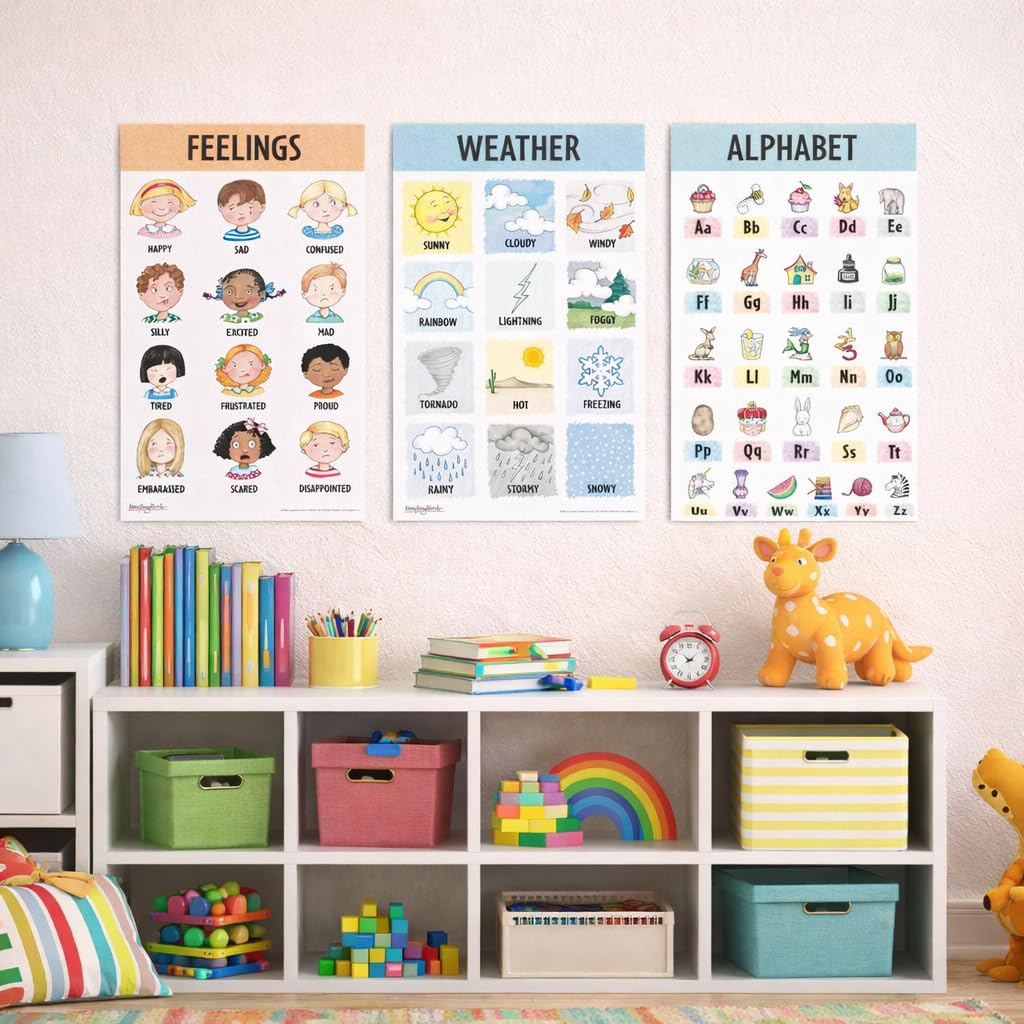 Mary Engelbreit Preschool Learning Posters Set (8-Pack), Toddler Learning Posters, ABC Alphabet, Colors & Educational Charts for Classroom & Homeschool