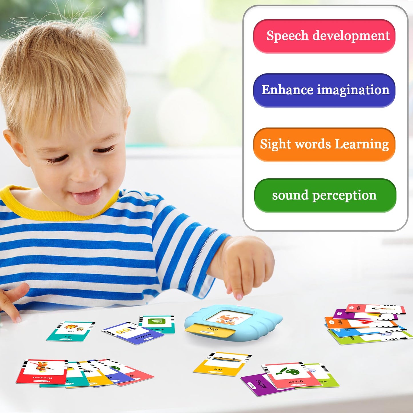 Startcan Talking Flash Cards Toys for Toddlers 3 4 5 6, Learn ABC, Numbers 0-100, Phrases, Objects, Adjectives, and More Dolch Sight Words,280 Cards with 560 Words/Phrases