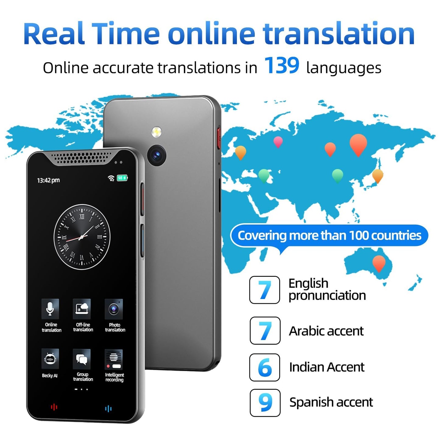 Language Translator Device with 5-inch HD Screen, Real Time Language Translator No WiFi Needed with 139 Languages, Online/Offline/AI/Voice/Photo Translation for Business Learning Travel