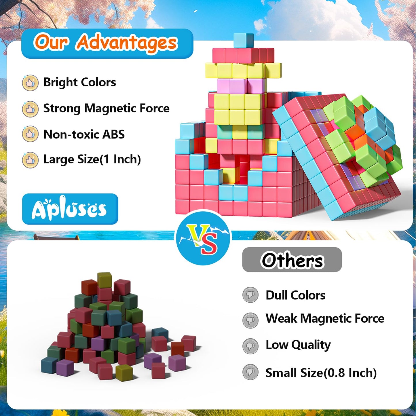 Apluses 104PCS Magnetic Blocks, Essential Creative Learning Toys for Kids | Preschool Montessori Sensory Autism-Friendly Magnet Toys for Boys and Girls Ages 3-6