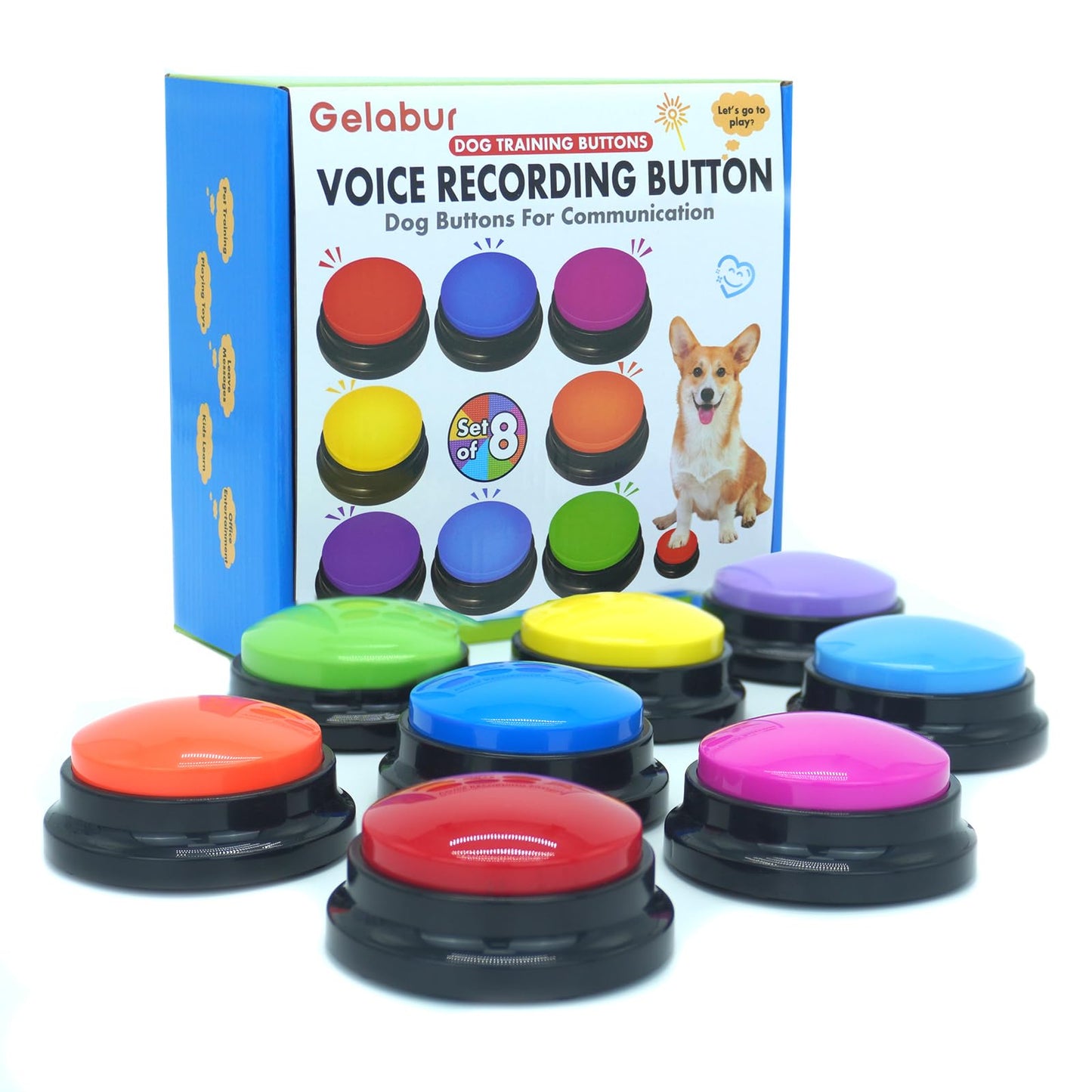 Gelabur Set of 8 Dog Buttons for Communication, Voice Recordable Buttons for Classroom, Dog Training Talking Buttons Starter Set, Pet Easy Speaking Buttons Tools