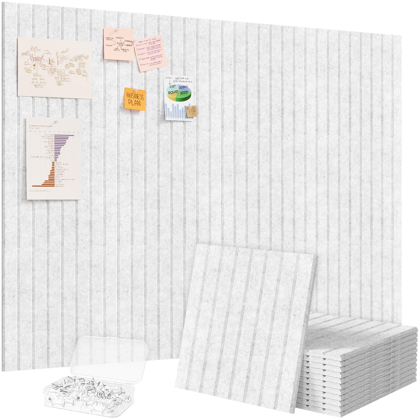 Lifewit Felt Slatted Bulletin Board, 12 Pack Self-Adhesive Panel, 48"x 36" Total Size, Cork Board Alternative, Pin Message Board with 30 Pushpins for Room and Office Decor, Home, Dorm, Gray