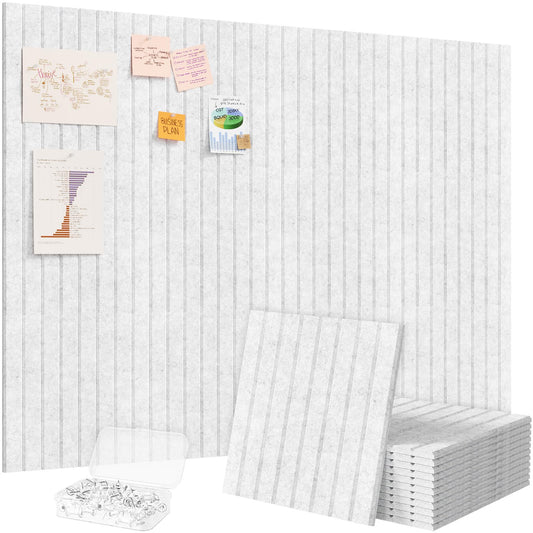 Lifewit Felt Slatted Bulletin Board, 12 Pack Self-Adhesive Panel, 48"x 36" Total Size, Cork Board Alternative, Pin Message Board with 30 Pushpins for Room and Office Decor, Home, Dorm, Gray
