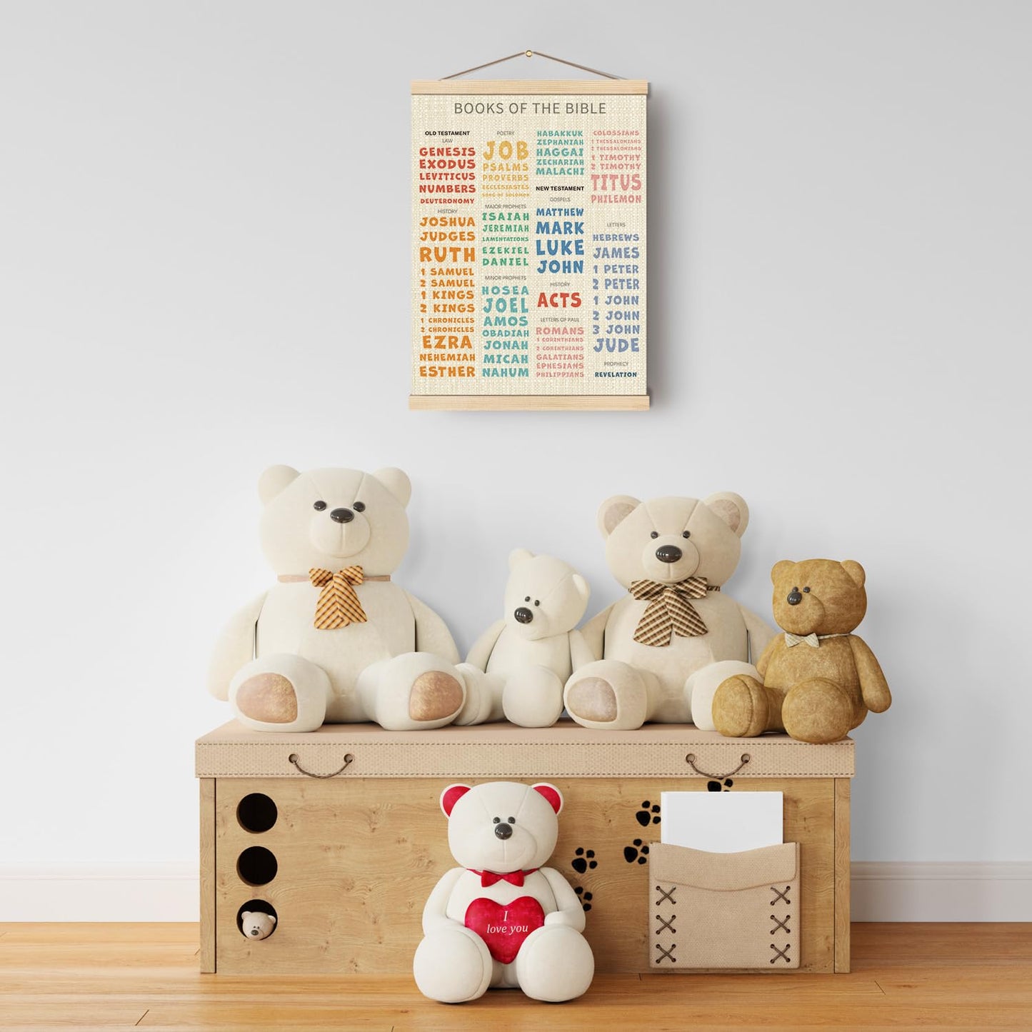 Boat Wades Bible Books Wooden Poster Hangers,Books of the Bible Poster Hanger Frame,Homeschool Decor,Christian Educational Verses Hanging Frames Decor for Christian Church Preschool Classroom16x24