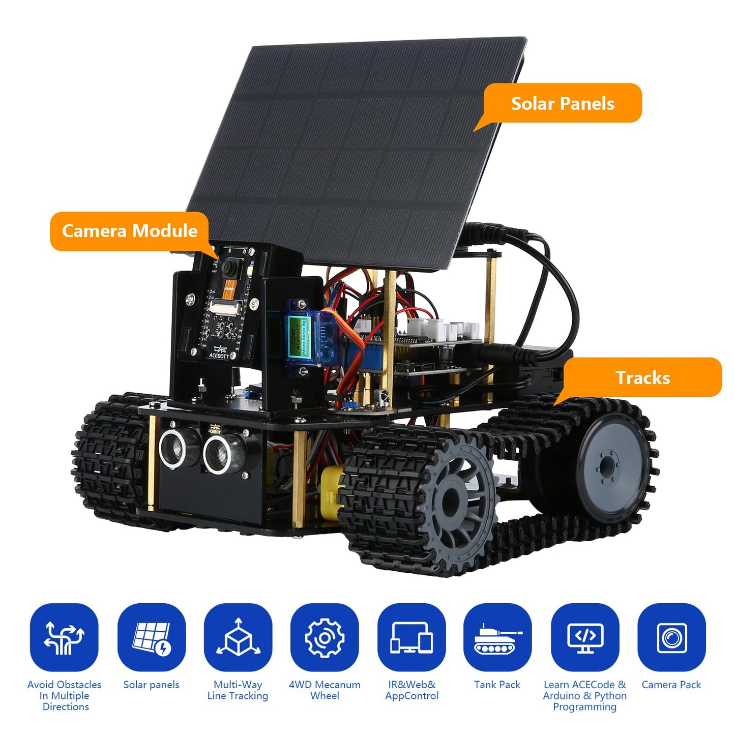 5-In-1 ESP32 Smart Camera Solar Robot Tank Car Kit, STEM Toy Robotics Kit for Kids Age 8-16 Boy, APP & Remote Control 4WD Car with 3MP Camera, Arduino Educational Science Coding Kit Gift for 12+ Teens