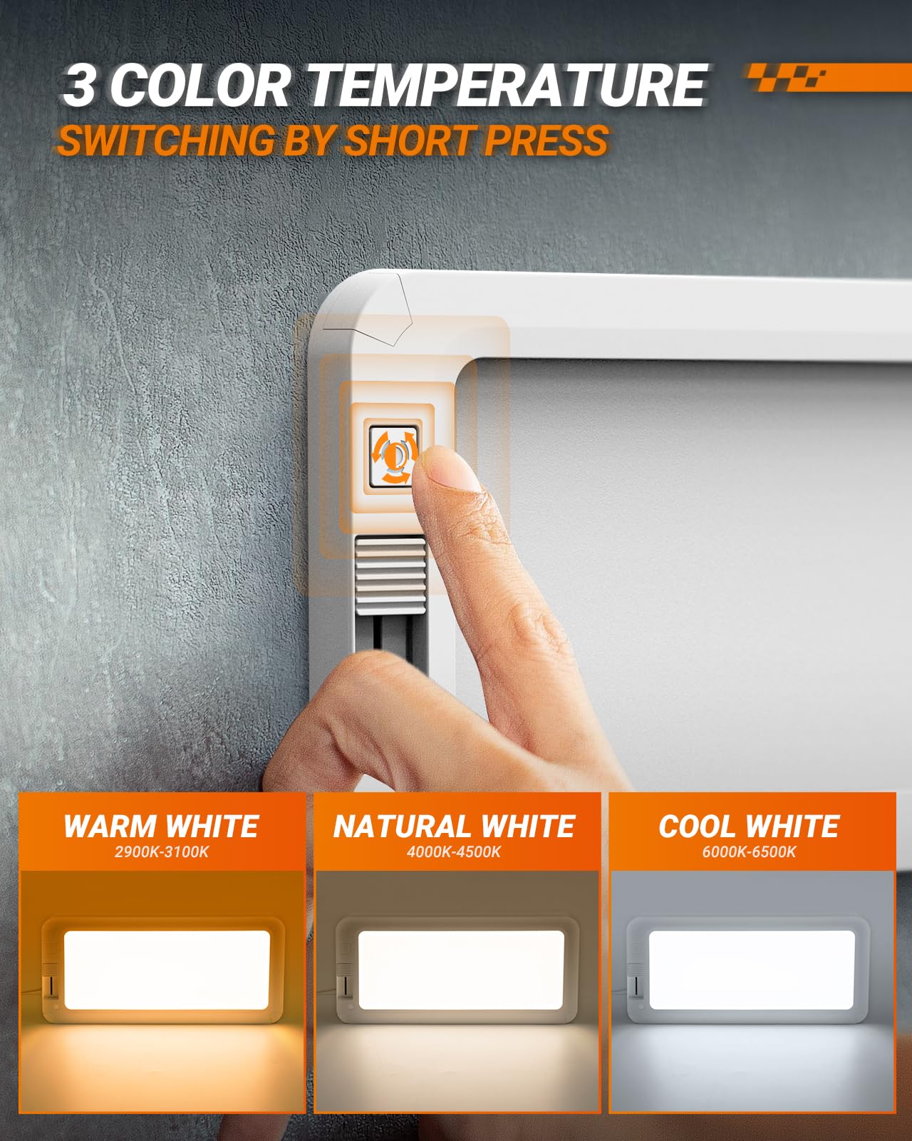 SEALIGHT RV Interior Lights, 3 Color Dimmable LED Fixtures, 1500LM, Warm Cool Natural White, Pack of 4