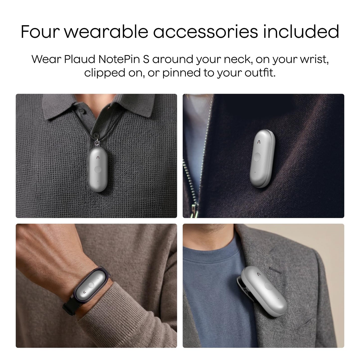 Plaud NotePin S AI Voice Recorder, Wearable AI Notetaker, AI Transcribe & Summarize, Support 112 Languages, 64GB Audio Recorder for Meetings Interviews, Professionals, Teams, with 4 Accessories