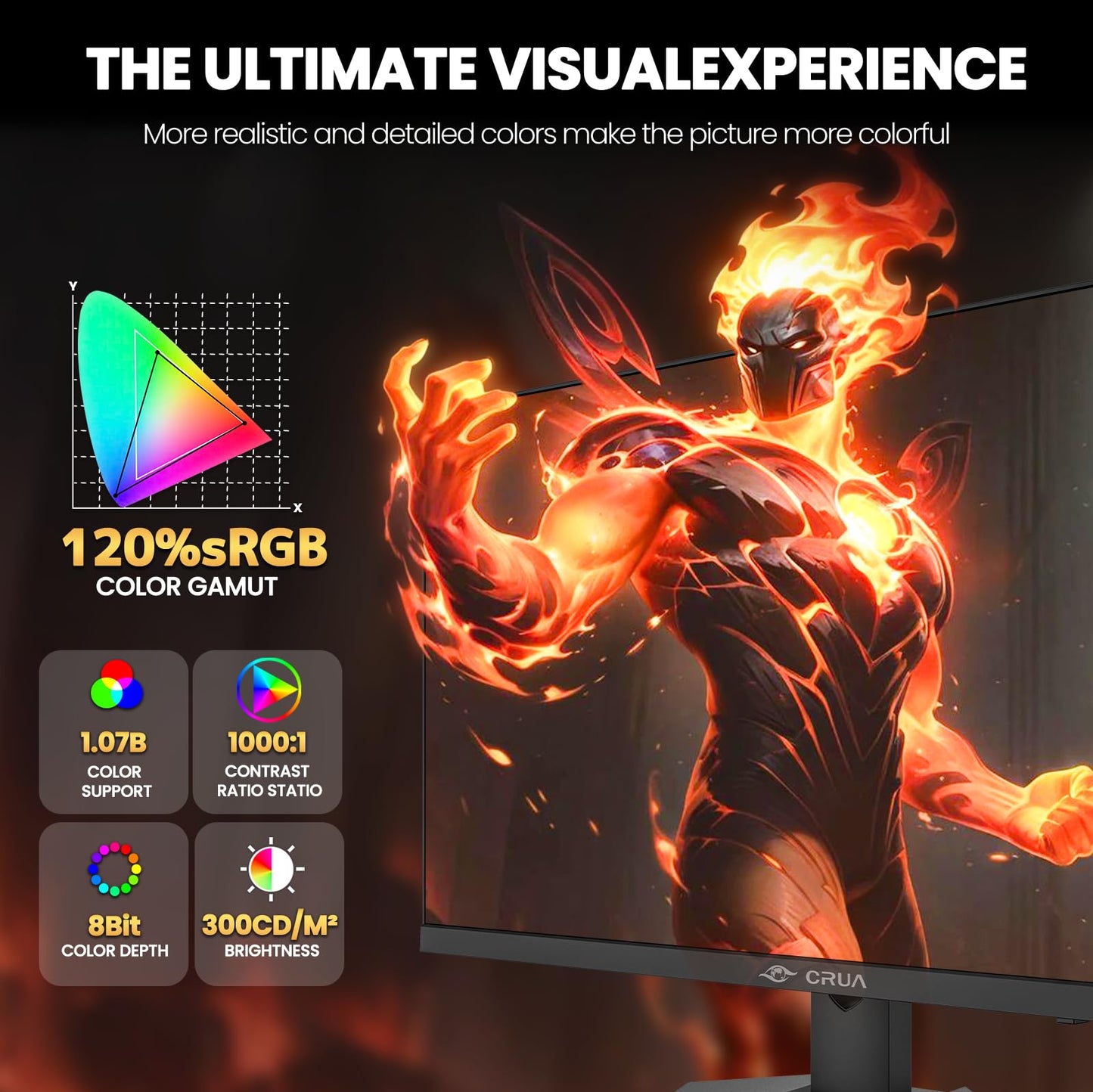 CRUA 27” 4K Gaming Monitor, UHD 3840x2160 160Hz IPS Screen, Height/Pivot/Swivel/Tilt Adjustable Vertical Monitor, Support AMD FreeSync, Built-in Speakers, 120% sRGB, PIP/PBP, HDMI 2.1 & DP 1.4-Black