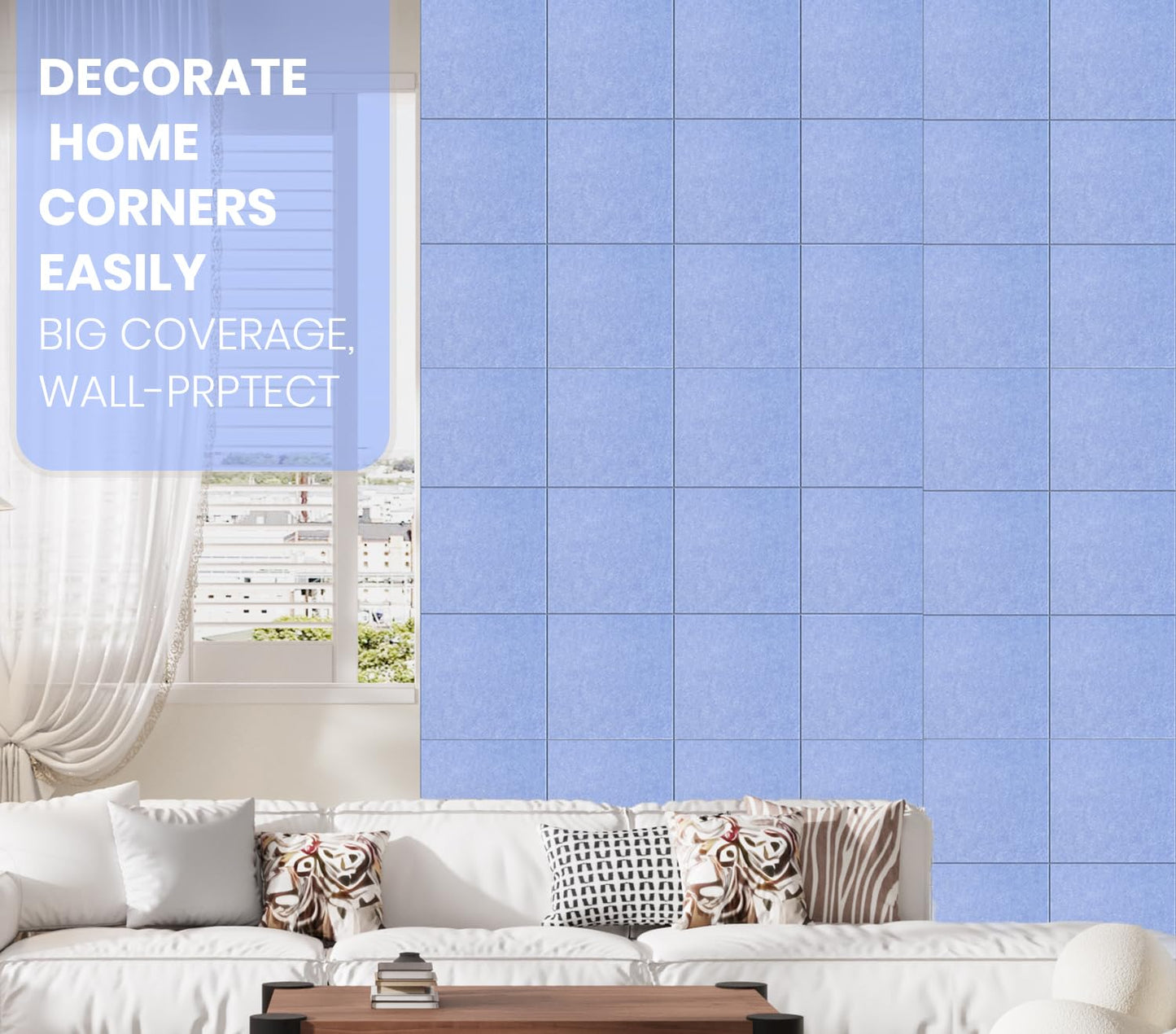 Large Cork Board Alternative 36" X 24" Bulletin Board - 6 Pack Removable Felt Wall Tiles with 20 pushpins, Large Cork Boards for Walls Cork Board for Office Pin Board Tack Board - Soft Periwinkle