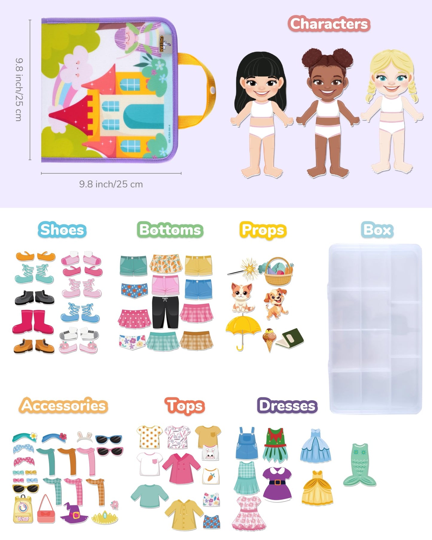 CHEFAN Felt Dress-Up Dolls Set, Pretend Play Dress Up Game with Felt Board, Outfit and Accessory Pieces, Preschool Graduation Gift for Girls Age 3+
