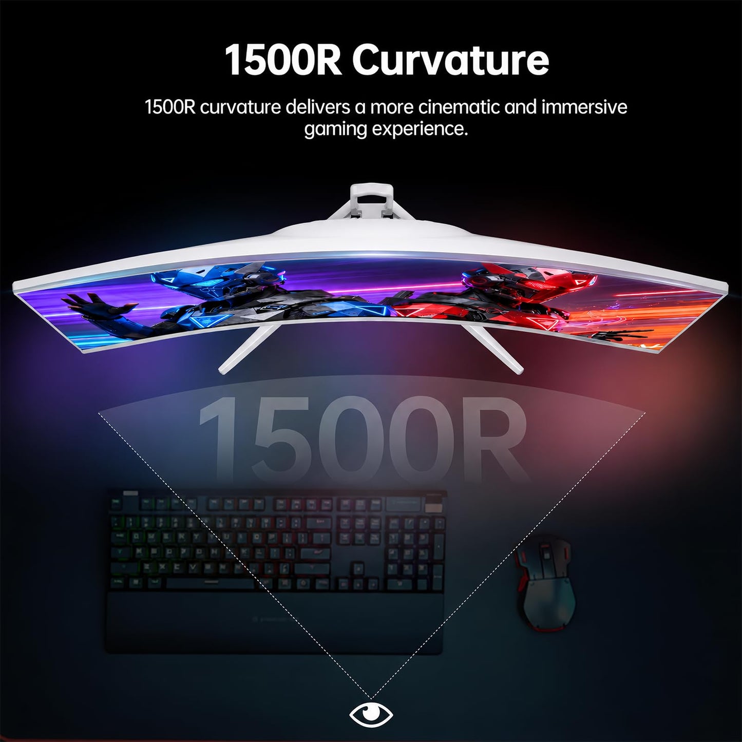 CRUA 32" Curved Gaming Monitor, 4K UHD 3840x2160, 240Hz VA Display, 1500R, AMD FreeSync, 120% sRGB, Built-in Speakers, HDMI 2.1 & DP 1.4, Wall Mountable White PC Monitor for Gaming, Streaming & Work