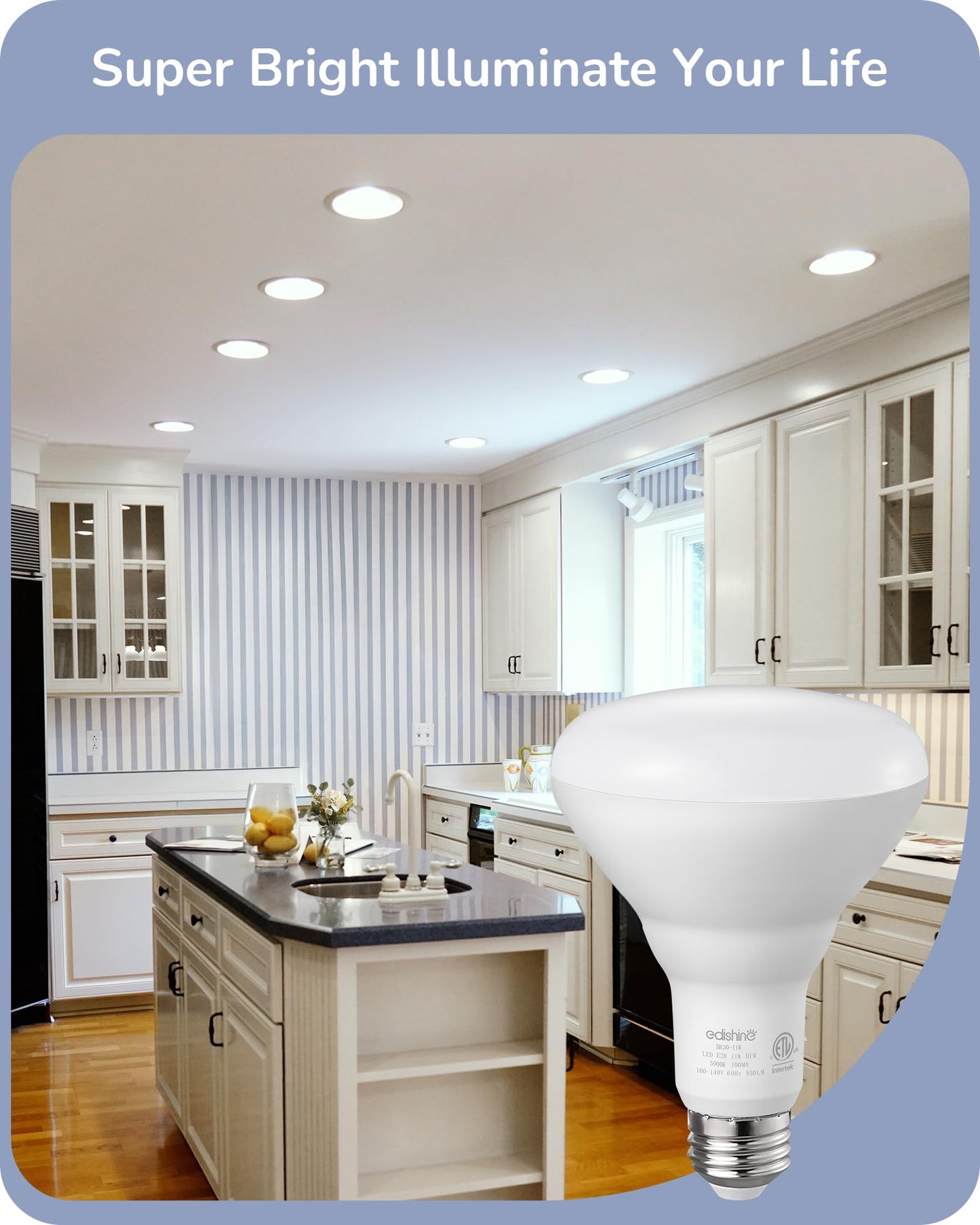 EDISHINE BR30 LED Bulb, Dimmable 11W Equivalent 65W, 850LM, 5000K Daylight White, E26 Base, 6 Pack, ET