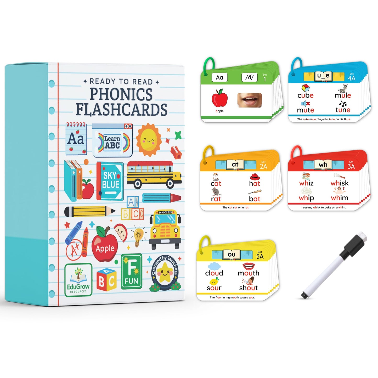 Phonogram Flash Cards - Phonics Flash Cards - Learn to Read - CVC Reading Flashcards for Kids Ages 5-8 - Phonics Games - Homeschool Preschool Kindergarten First Second Grade Learning Activities