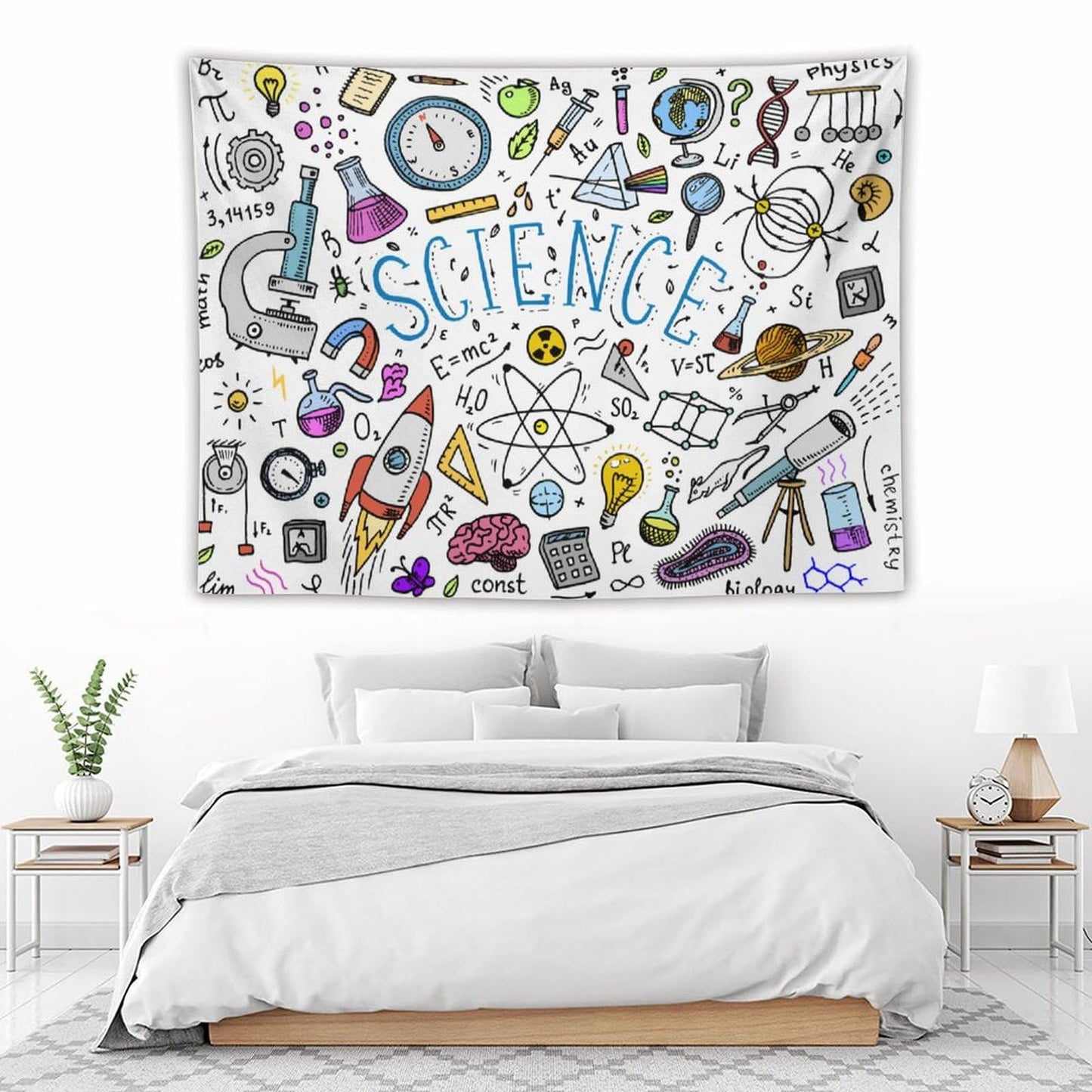 DDCBNS Science Ideas Wall Hanging Tapestry,Physics Chemistry Geometric Pattern School Decor Tapestries,Boys Girls Kids Funny Educational Tapestry for Study Classroom Bedroom Living Room 80" x 60"
