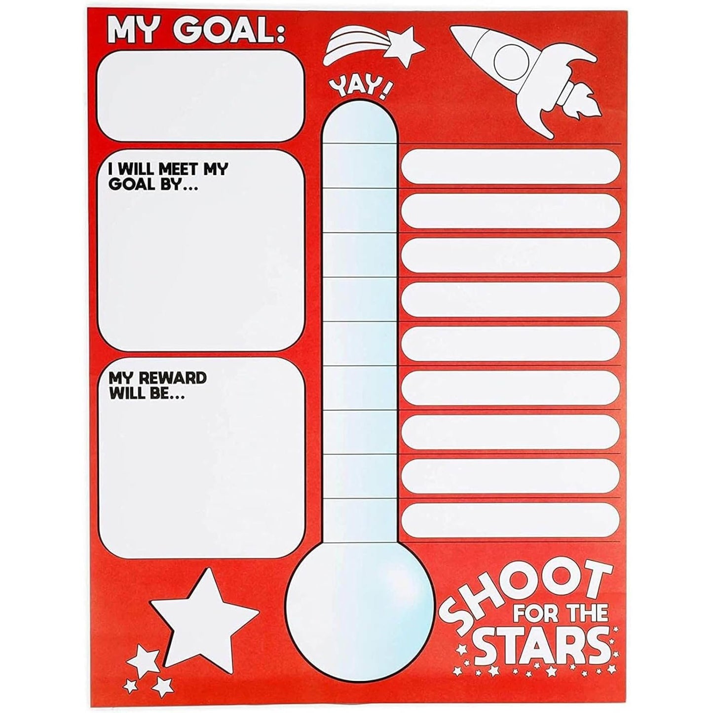Goal Thermometer Trackers for Classrooms, 12 Pack, 6 Colors (17 x 22 in)