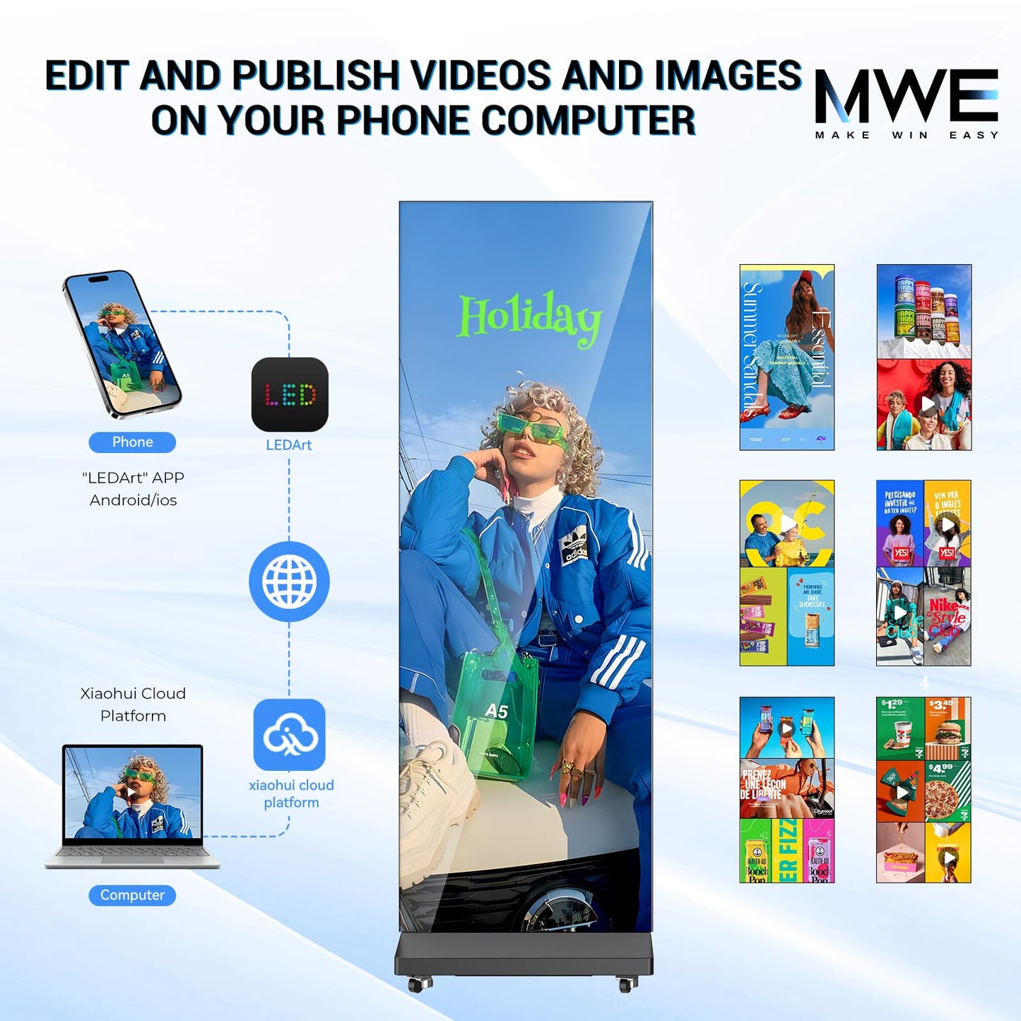 80 Inch LED Digital Signage Display, Foldable Seamless Stitching Kiosk, P1.86 GOB LED Screen Poster with Flight Case, Commercial Advertising Display for Events, Rentals and Weddings (Black, 2 Unit)