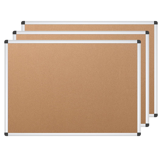 VIZ-PRO Cork Notice Board, 48 X 24 Inches, 3 Pack, Silver Aluminium Frame
