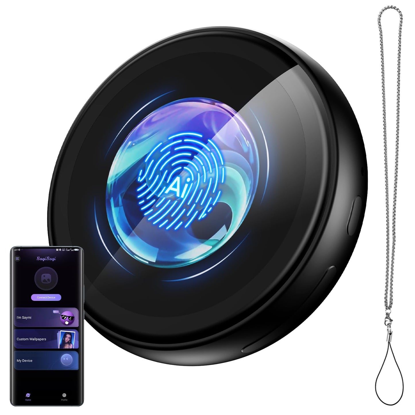 ZNP Z01 AI Companion Digital Badge, Wearable Bluetooth 6.0 Translator with HD Touch Screen, Smart AI Assistant Badge for Travel Business Daily Life (Z01)