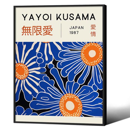 Yayoi Kusama Print Vintage Japanese Wall Art Abstract Yayoi Kusama Poster Minimalist Painting Art Exhibition Suitable for Japanese Bedroom,Living Room Office Decor 12x16in Black Framed