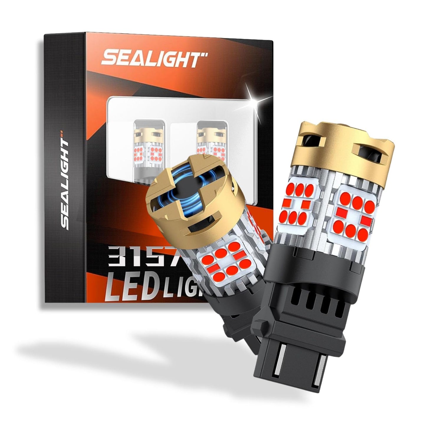 SEALIGHT LED Brake Light Bulbs, 3157 Red, 1400% Brighter, Aluminum, Pack of 2