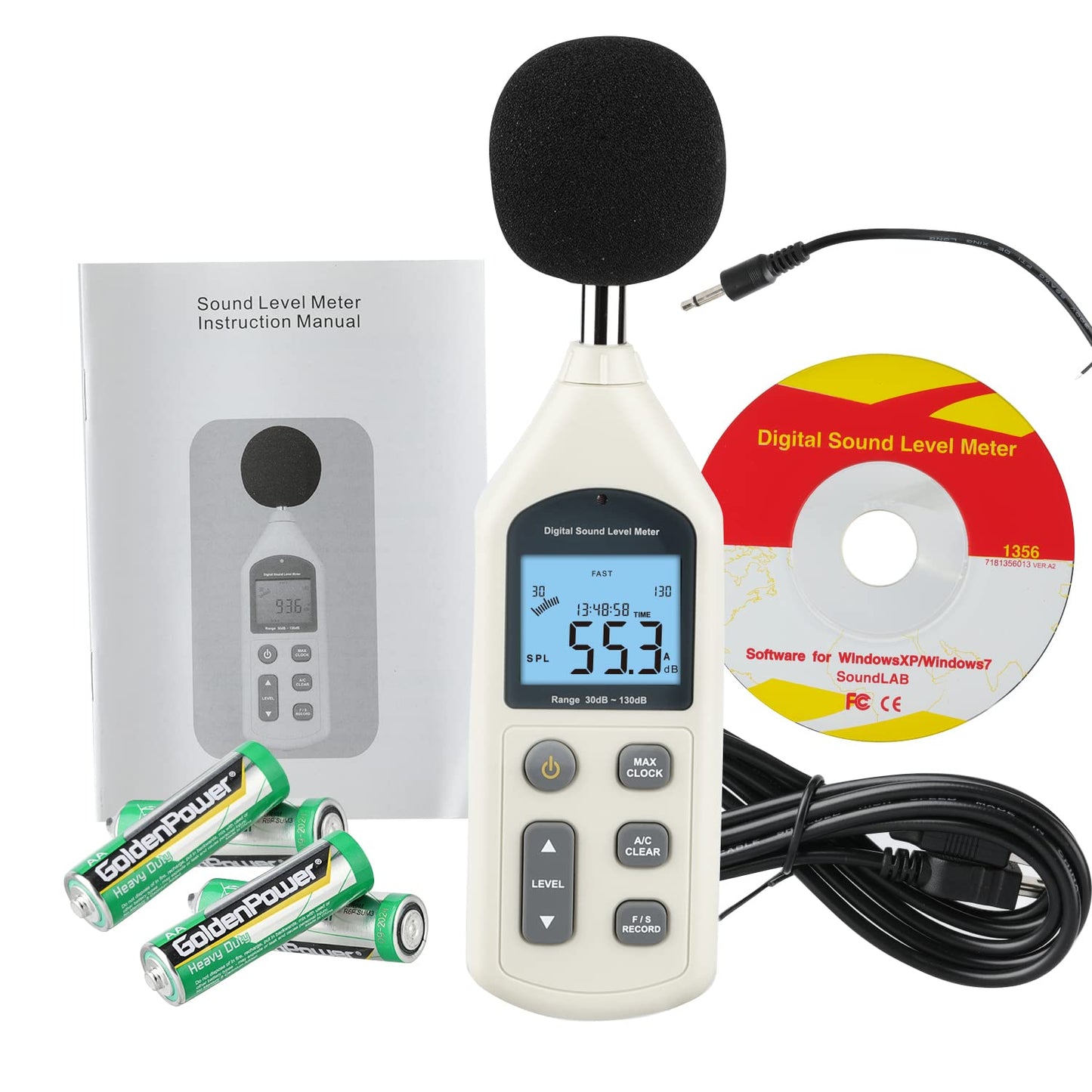 Decibel Meter, Professional Sound Level Meter with Backlight Display, USB Available SPL Meter 30 to 130dB, EC651 & ANSI S1.4 Standards A/C Weighted Sound Meter, Noise Meter with Records to 4700