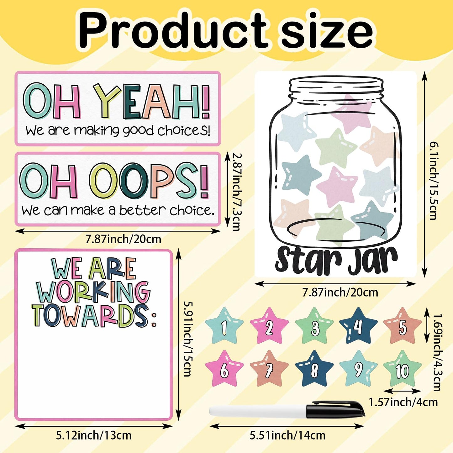 ForraFun Star Jar Classroom Behavior Chart Magnets Set – Oh Yeah Oh Oops We Are Working Towards Signs, Group Reward System for Teachers, Whiteboard Magnets for Classroom Management K-5