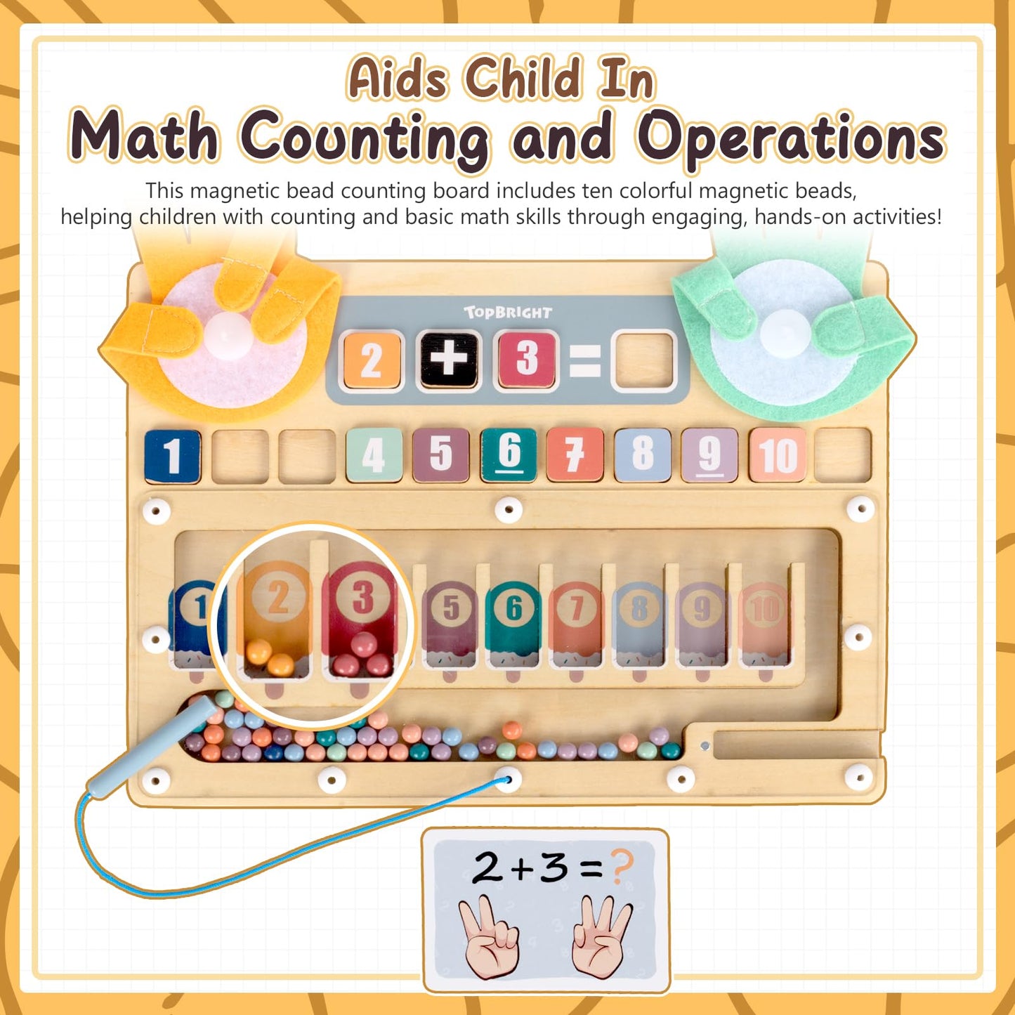 TOP BRIGHT Montessori Learning Toys for 3 4 5 + Year Old, Magnetic Beads Sorting Matching Toys for Boys Girls Birthday Gifts, Finger Math Addition & Subtraction