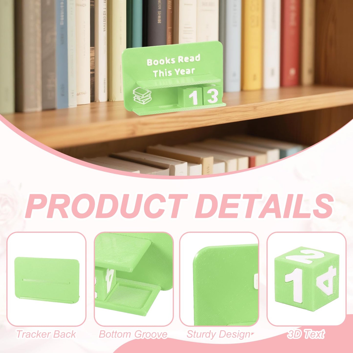 PATIKIL Books Read This Year Tracker, 3D Reading Challenge Counter Sign Library Bookshelf Decor Reading Challenge Number Up to 999 Books Gift for Reader Book Lovers Teachers, Light Green