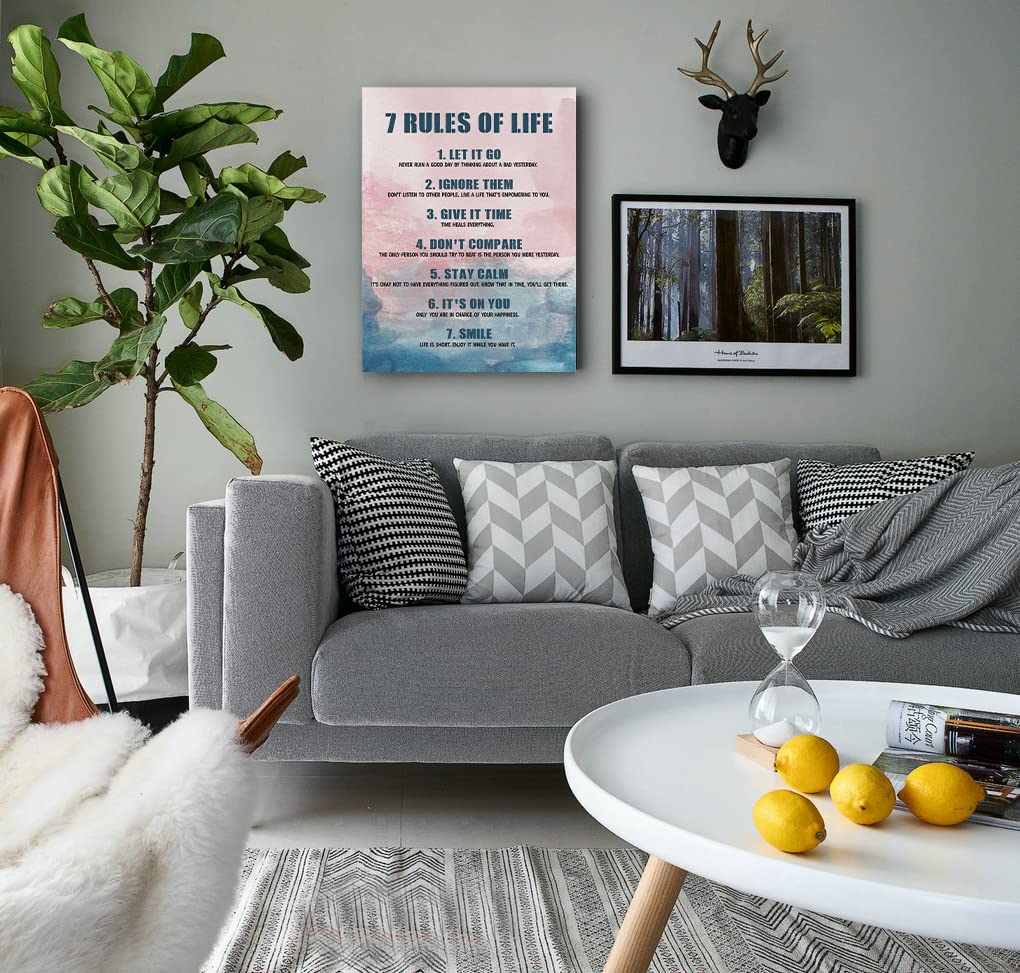 7 Rules Of Life Canvas Decoration Painting, Inspirational Motto Canvas Wall Art,Home，Workplace ，Bedroom decoration ,Tabletop/Hanging (29x38cm)Framed