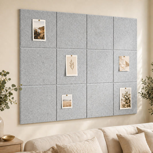 Baysola Felt Bulletin Board Panels 48 x 36 Inch Self Adhesive Wall Tiles Cork Board Alternative for Office Classroom Photos Notes 12 Pack
