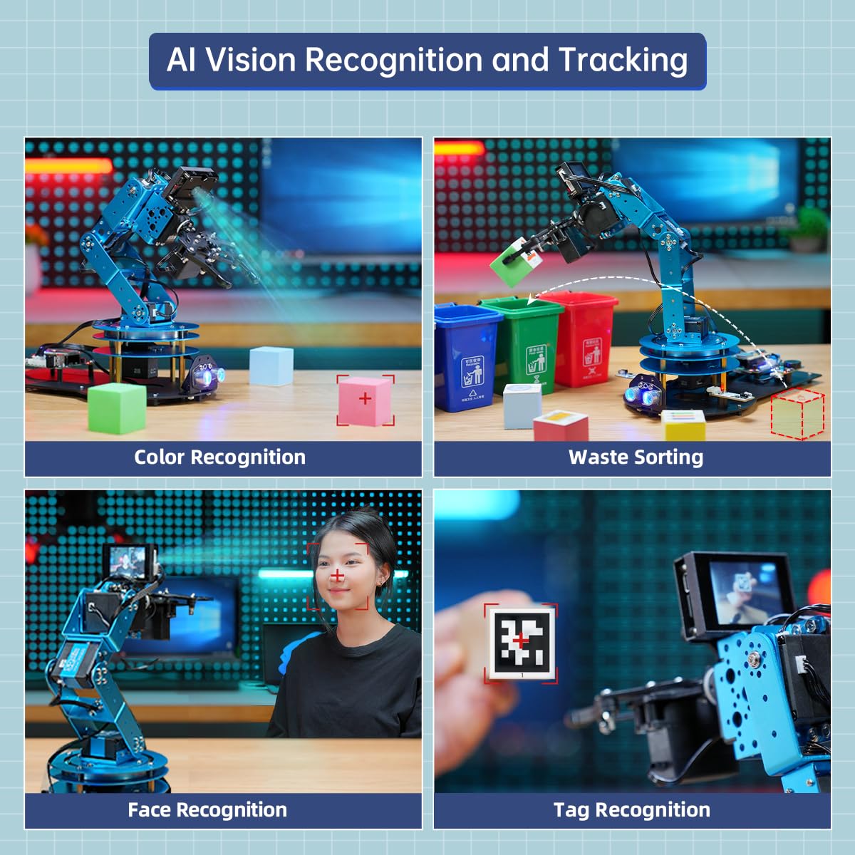 Robotic Arm for Arduino AI Vision & Voice Interaction 6DOF Serial Bus Servo Smart Robot Arm, STEM Project Educational Robot & Engineering Kits, Science/Coding/Programming Set, LeArm AI Advanced Kit