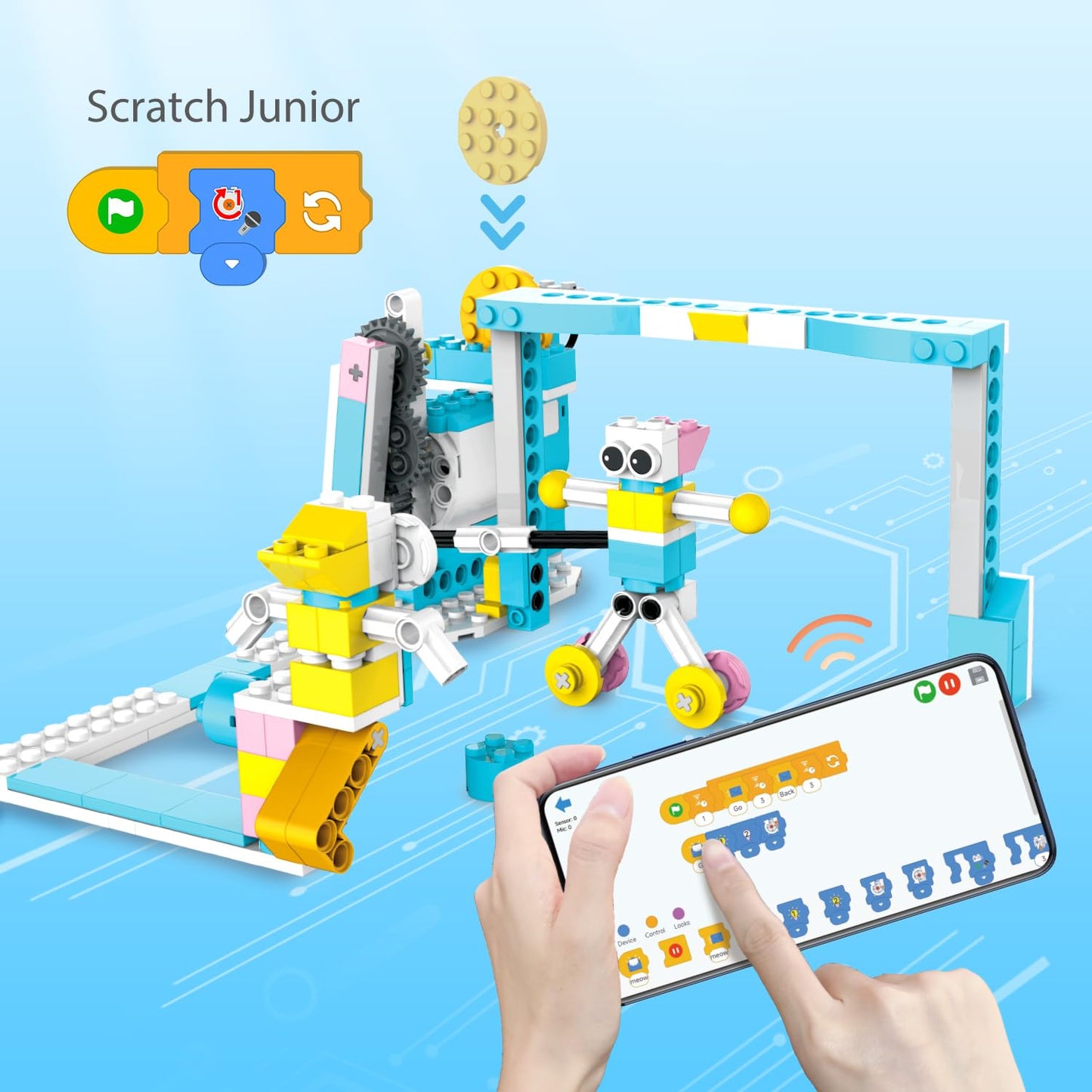 Makerzoid Coding Robot Kit for Kids, 200-in-1 RC Robot Building Toys with Motor Sensor,Scratch JR Coding Set with 36 Video Courses, Birthday for Kids 6+ (400+ Blocks)