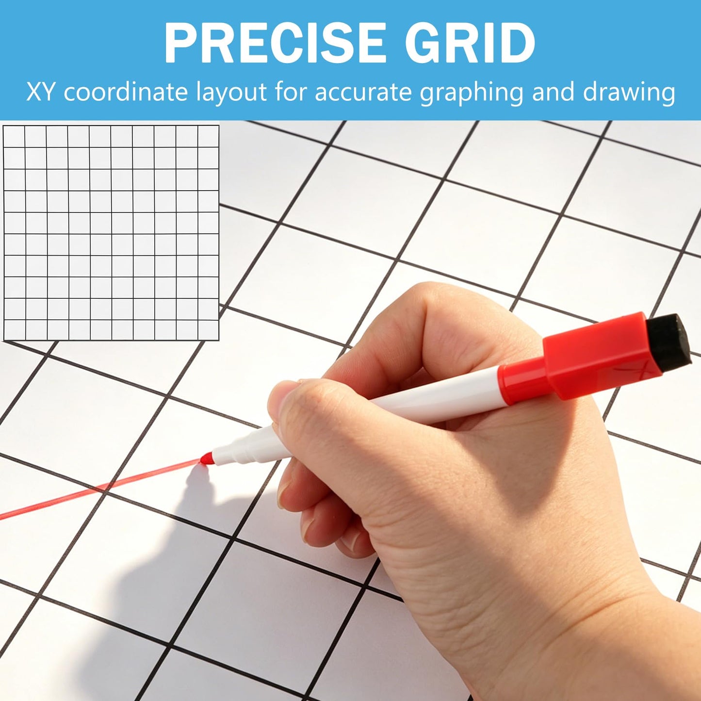 Magnetic Grid Whiteboard Set, 4-Pack 13" × 13" XY Coordinate Dry Erase Graph Board with 3 Magnetic Pens, Reusable Math Teaching Board for Classroom and Home Learning