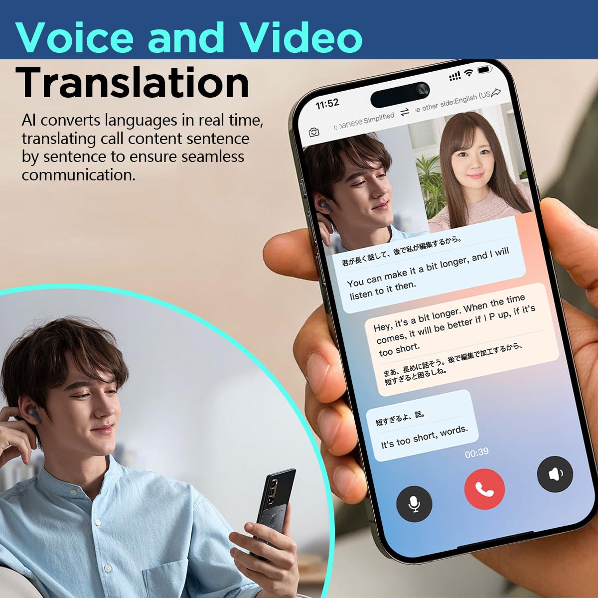 AICase AI Smart Translator,Language Translator Device,App Control,Free AI Transcribe& Summarize,Support 136 Languages,Audio Recorder/Translation forLectures,Meetings,Calls,Travel,Trip.Non-Pro Version