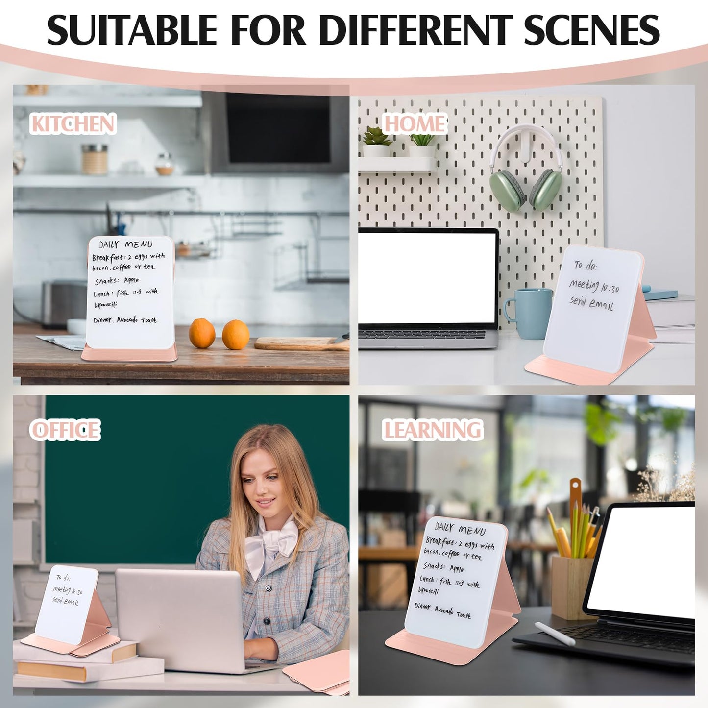 Dunzoom 2 Sets 4 Pcs Small Glass Desktop Whiteboard with Reversable Stand 8x6 Inch Mini Dry Erase White Board Easel with 2 Markers Reusable Desk Notepad for Home Office School Supplies (Pink)