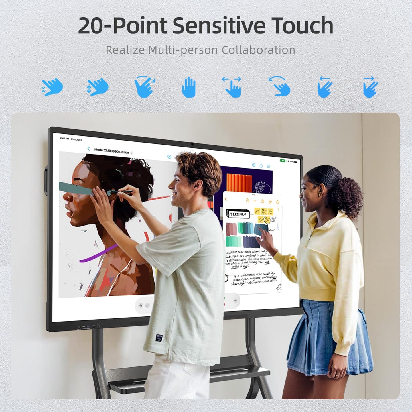 QIXZOCV 86" Smart Board, 4K Interactive Whiteboard, 20-Point Touch Screen, Android 14, 8GB & 128GB, Screen Sharing, Bluetooth/WiFi/HDMI, All-in-One Meeting & Education Solution (Wall Mount Included)