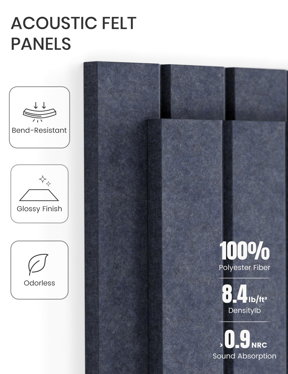 Felt Bulletin Board Tiles -28"x18" with 40 Adhesive Tabs, Cork Board Alternative for Office Decor, Push Pin Board Wall Organizer 6-Pack (Navy Blue)