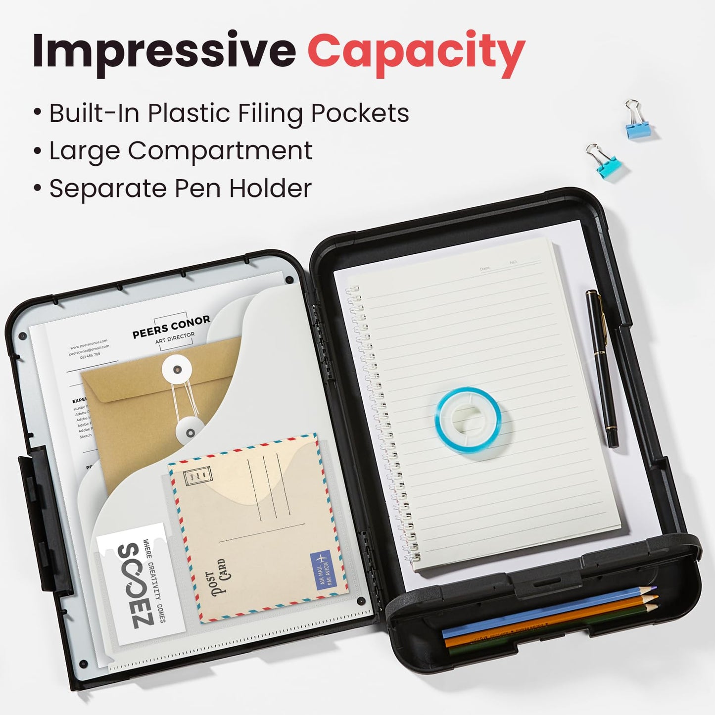 Sooez Reinforced Clipboard with Storage, Inner Plastic Folder Attached, Heavy Duty Plastic Clip Boards 8.5x11 with Pen Holder, High Capacity Nursing Clipboard for Teacher Office Home, Letter / A4 Size