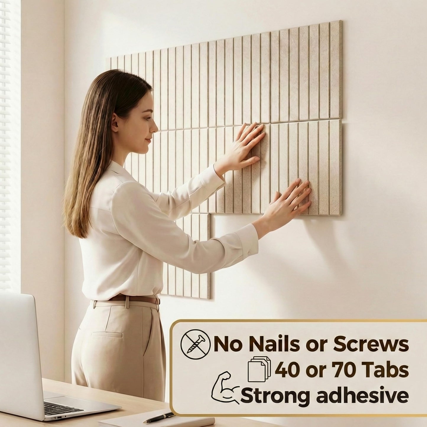 AHEONLAR Felt Bulletin Board 36" x 24", Cork Boards for Walls, 6 Pack Bulletin Board Large Cork Board for Office, Felt Boards with 40 Safe Removable Adhesive Tabs Pin Board for Home(Light Beige)
