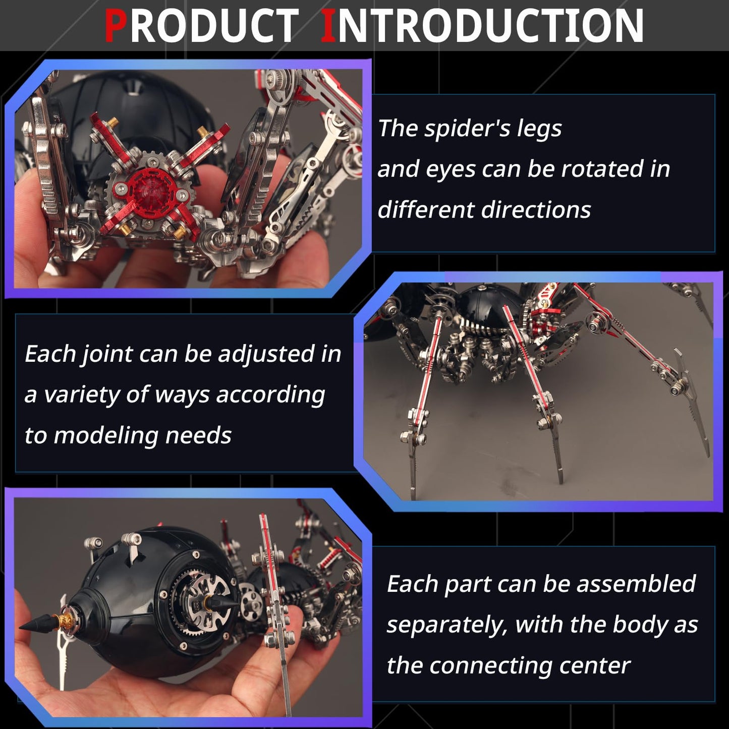 YUEZUDPO 3D Metal Puzzles for Adults, Metal 3D Puzzle DIY 3D Spider 602 Pieces Mechanical Building Kit,3D Model Kits to Build for Birthday Christmas