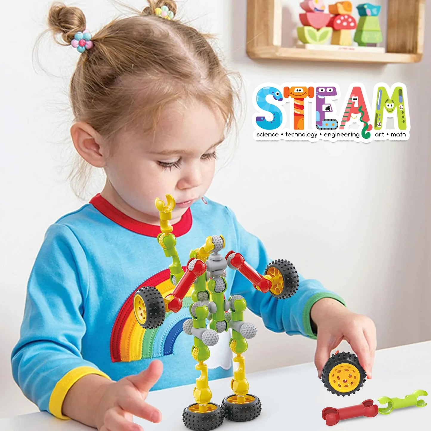 Huaker 125PCS Stem Building Toys for 3 4 5 6 7 8 Year Old Boys Girls,Kids Building Blocks Educational Creative Learning Activity with Large Storage Box,Ideal Christmas Birthday Gifts