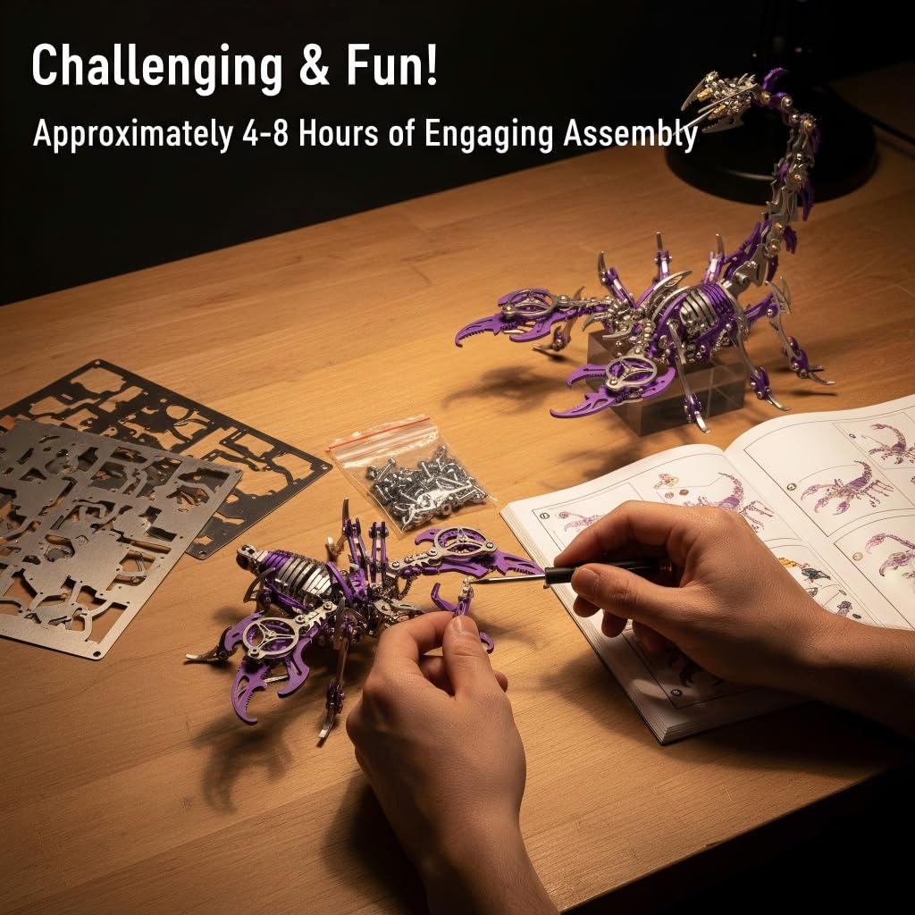 Scorpion 3D Metal Puzzles for Adults, 454PCS Stainless Steel DIY Mechanical Metal Model Kits, No Glue Assembly with Movable Joints, Challenging Metal Building Kit Desk Decor Gift(Purple)