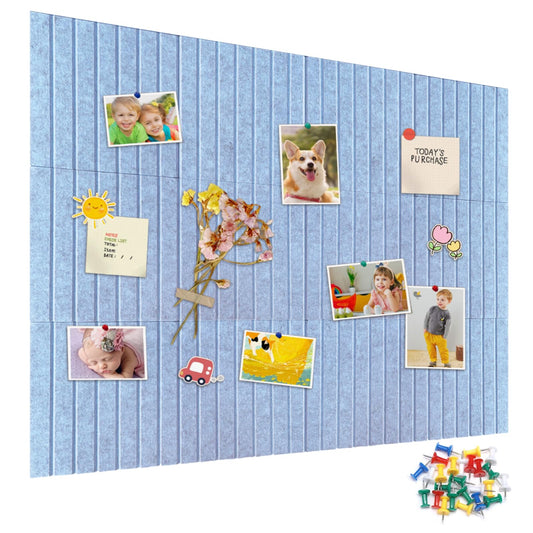 15 Pack Felt Bulletin Board, 35" x 59" Large Light Blue Pinboard with 30 Push Pins, Felt Pin Board, Self-Adhesive Cork Board Tiles for Home, Office Walls, School Classroom Message Photos Display