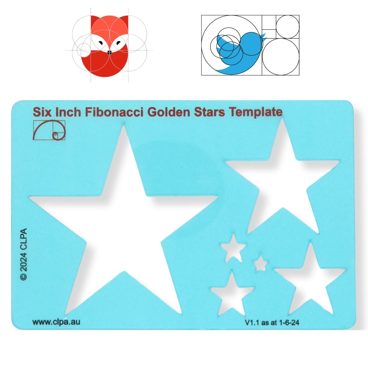 6" Star Stencil Template — Golden Ratio Tool for Drawing — Fibonacci Template — Geometric Stencil for Art, Drafting and Quilting — Clear PETG — Made in Australia